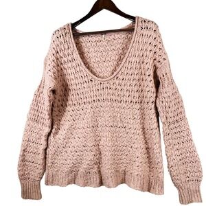 Free People Womens S/P Crashin Waves Pullover Sweater Pink Chunky Boho Knit